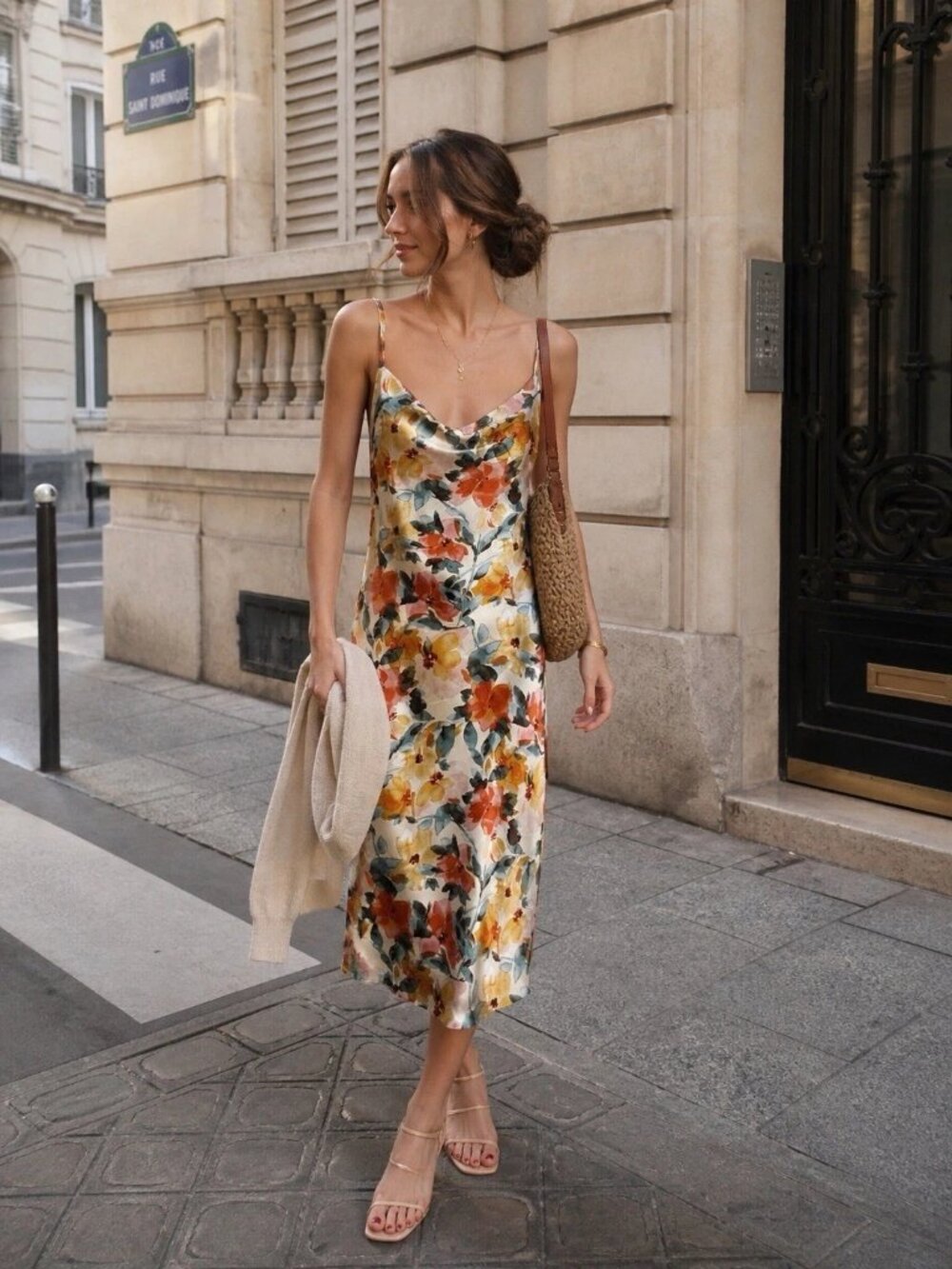 Inspired Hearts Spaghetti Strap Floral Midi Satin Cowl Neck Dress Size Large NEW